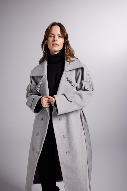 Accessorized Wool - Cashmere Maxi Coat – Woody Grey - Trench Coats - Buy Me Fur Ltd
