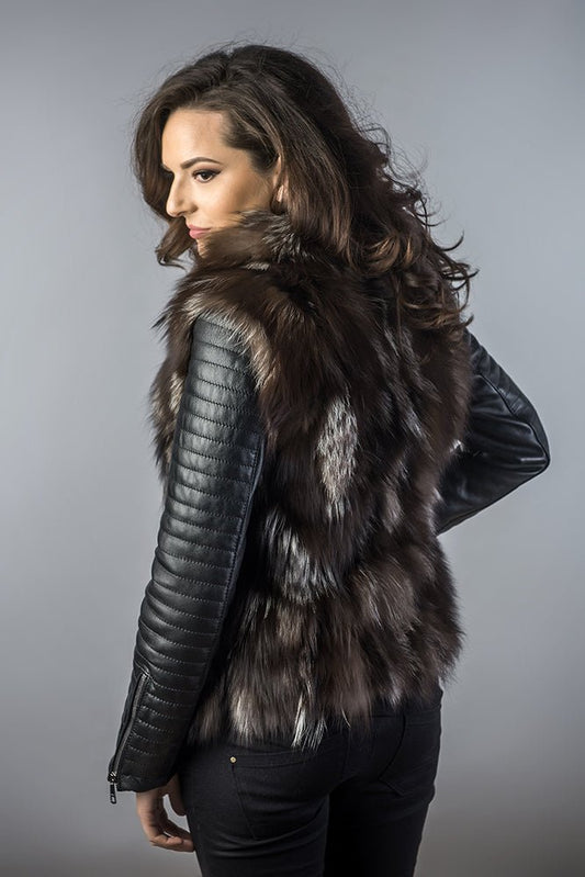 Arctic Fox Fur Brown Leather Jacket - Genuine Lamb Nappa Coat - Fur Jackets - Buy Me Fur Ltd