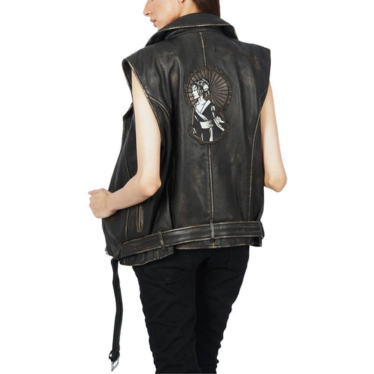 Ash Vintage Biker Leather Vest – Premium Sheep Leather by Boston Harbour - Women Leather Jacket - Boston Harbour