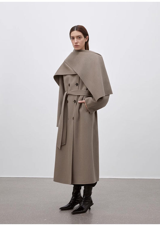 Removable Scarf Woolen Coat for Women