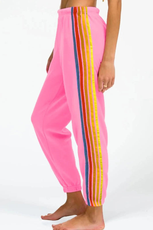 Contrast Striped Elastic Waist Active Pants - Trendsi
