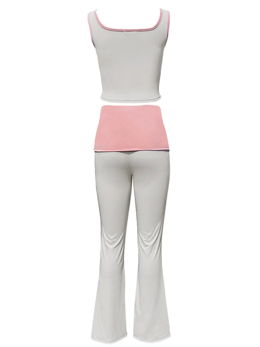 Contrast Trim Tank and Pants Active Set - Trendsi