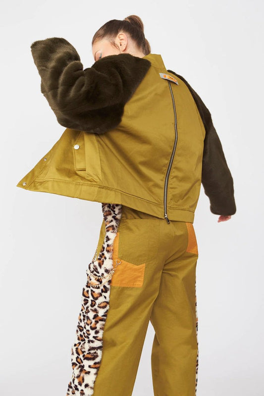 Contrasting Green Faux Fur Bomber Jacket - Jackets & Blazers - Buy Me Fur Ltd