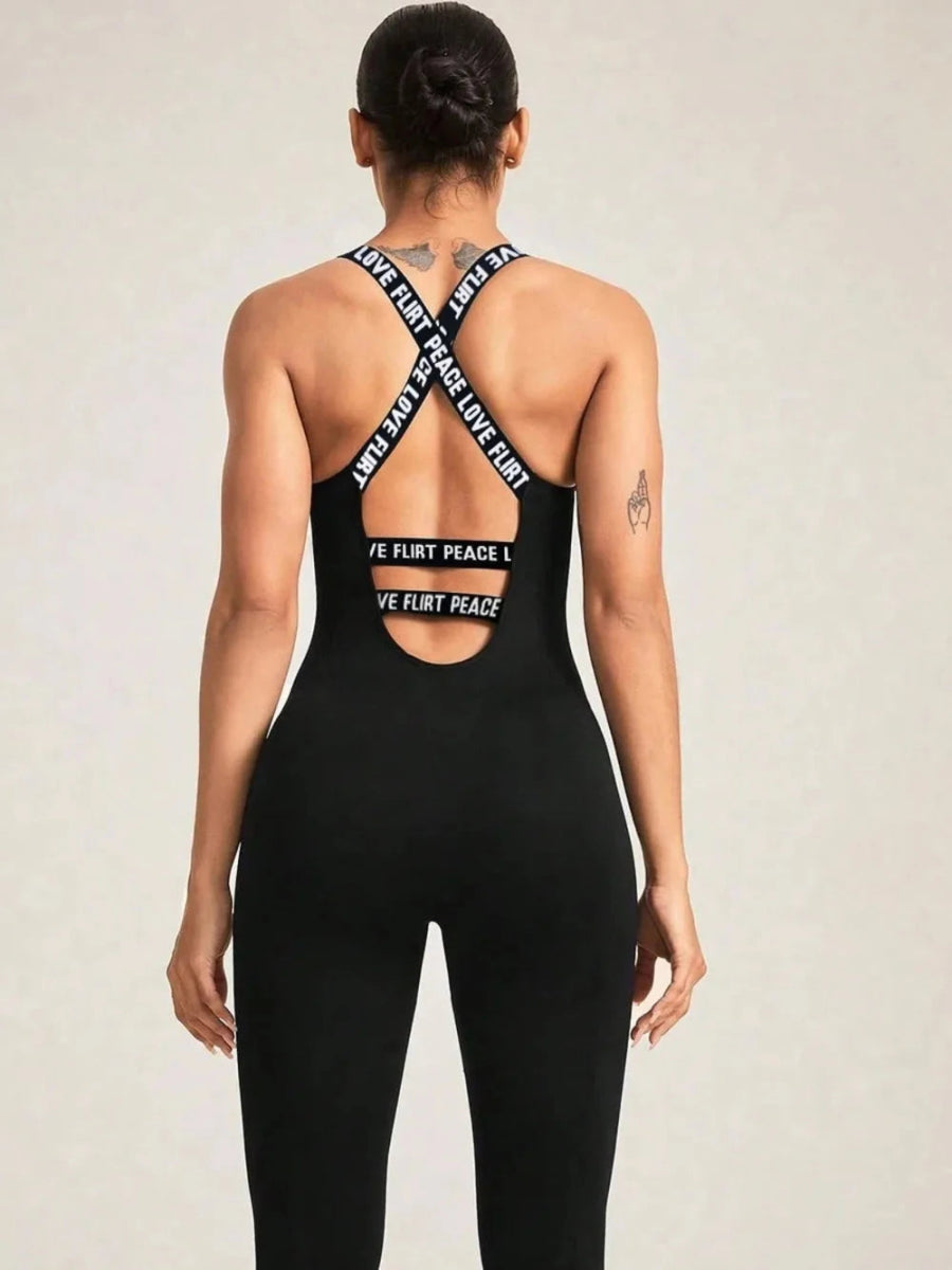Crisscross Back Sleeveless Active Jumpsuit - Trendsi