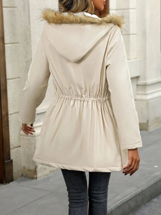 Drawstrig Zip Up Hooded Jacket - Trendsi