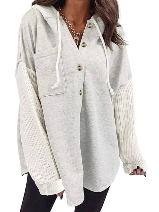 Drawstring Button Front Hoodie - Trendsi
