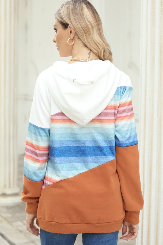 Drawstring Color Block Hoodie with Pockets - Trendsi