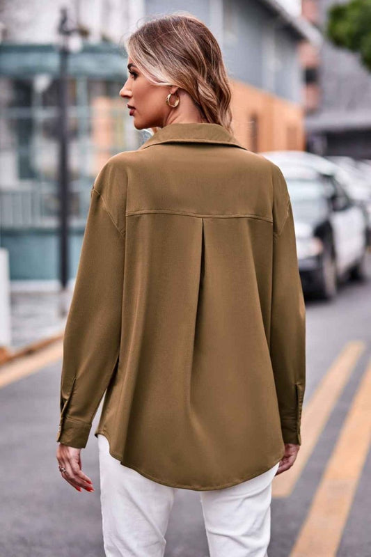 Dropped Shoulder Longline Shirt with Pockets for Effortless Style - Trendsi