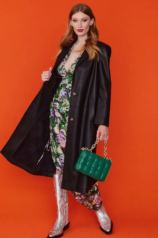 Fashionable Black Eco Leather Trench Style Coat - Faux Leather Coats - Buy Me Fur Ltd