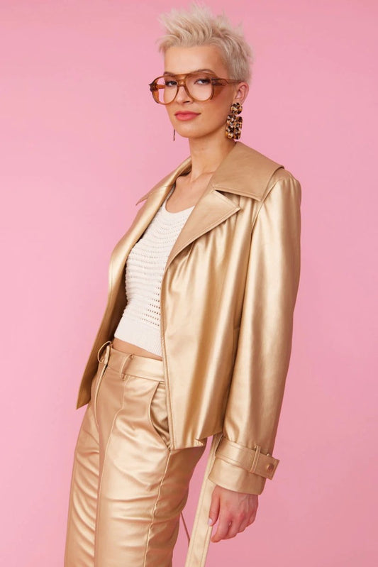 Faux Leather Metallic Gold Jacket - Jackets & Blazers - Buy Me Fur Ltd