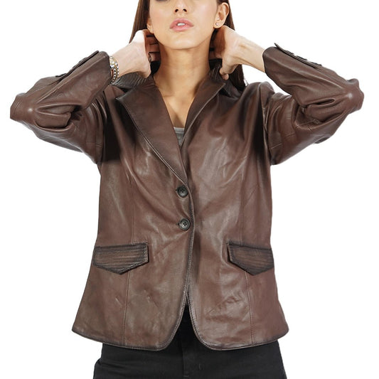 Josie Leather Blazer – Hand - Waxed Sheep Leather by Boston Harbour - Women Leather Jacket - Boston Harbour
