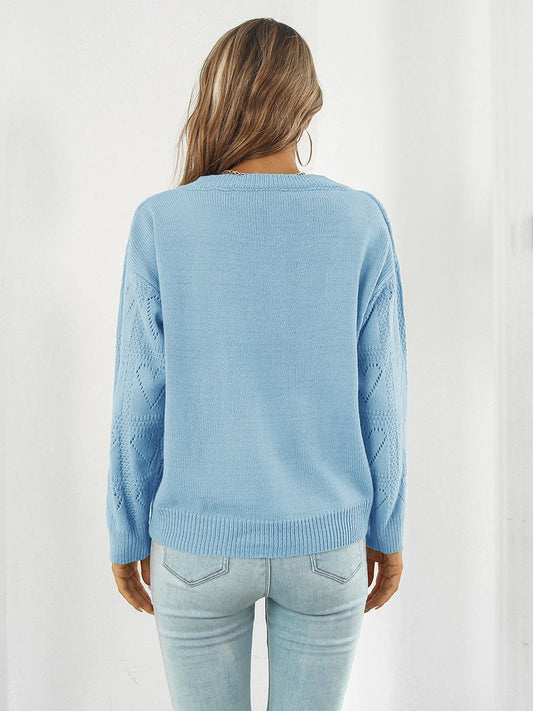 Openwork V - Neck Sweater - Trendsi
