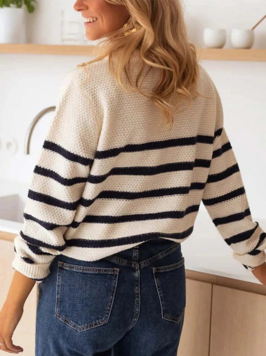 Striped Button-Front Sweater
