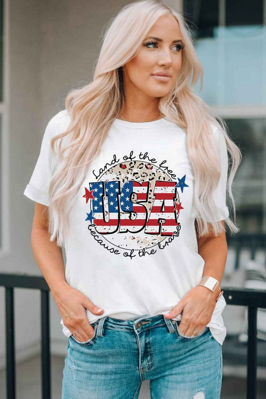 USA Graphic Round Neck Tee - Trendsi