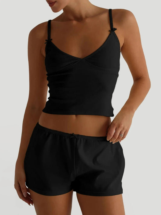V - Neck Cami and Shorts Set - Trendsi