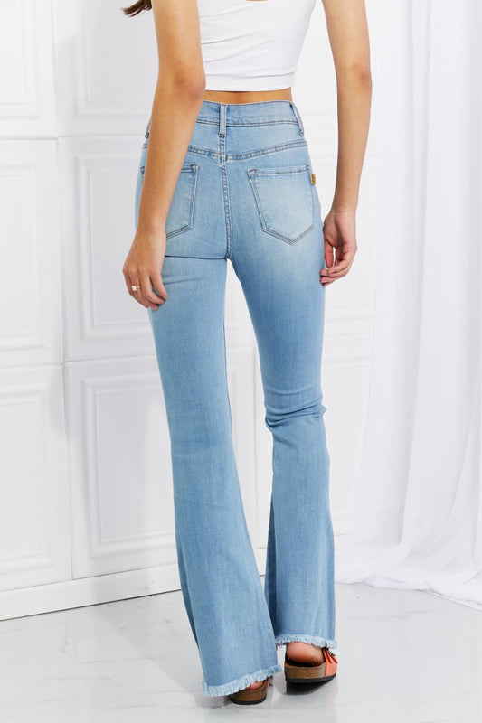 Vibrant MIU Full Size Jess Button Flare Jeans - Trendsi