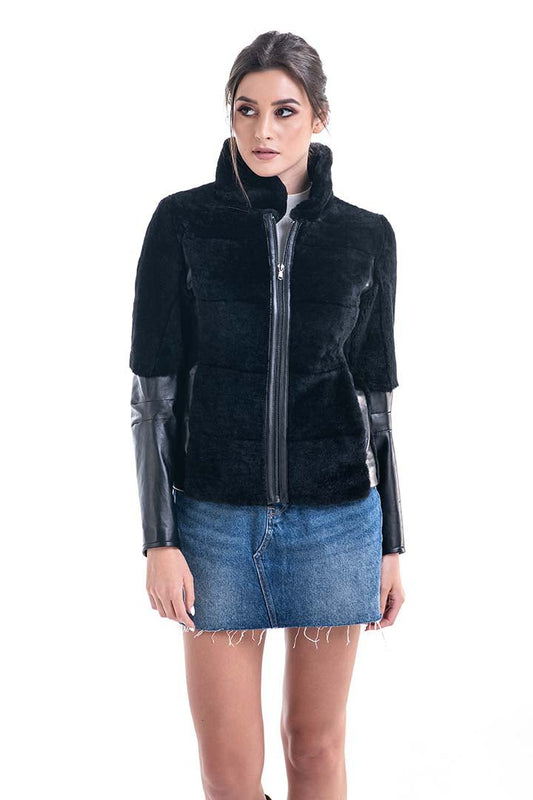 Winter Fashion Black Lamb Shearling Leather Jacket - Leather Jackets - Buy Me Fur Ltd
