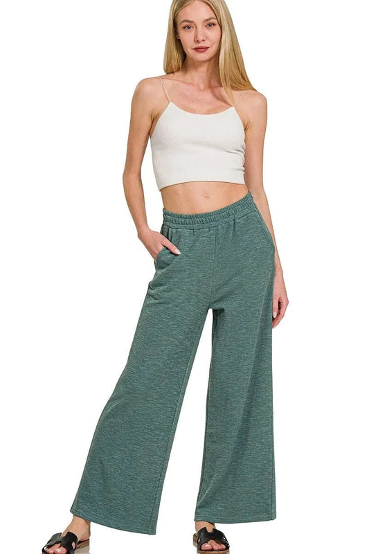 Zenana Cotton Slub Wide Leg Pants - Trendsi