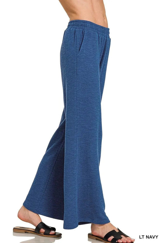 Zenana Cotton Slub Wide Leg Pants - Trendsi