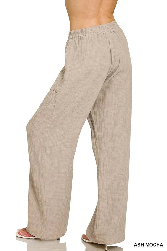 Zenana Double Gauze Elastic Band Pants - Trendsi