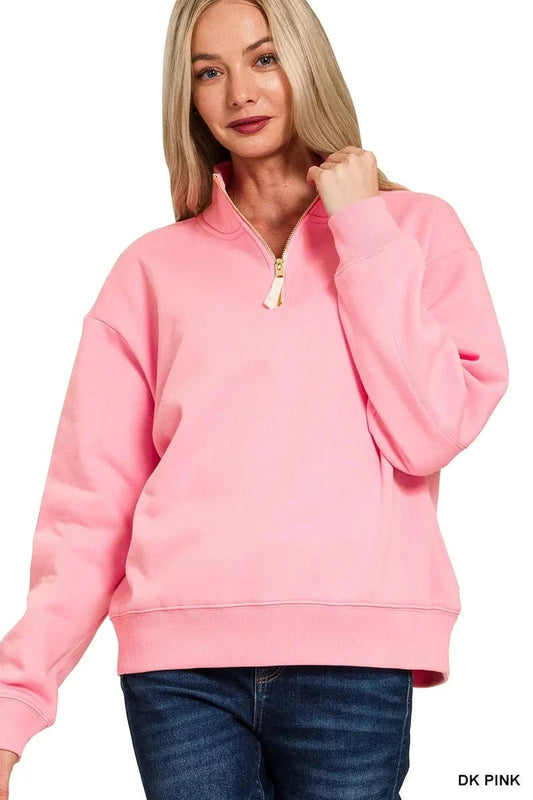 Zenana Fleece Half Zip Sweatshirt - Trendsi