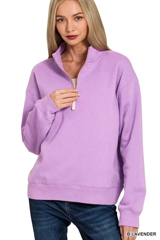Zenana Fleece Half Zip Sweatshirt - Trendsi
