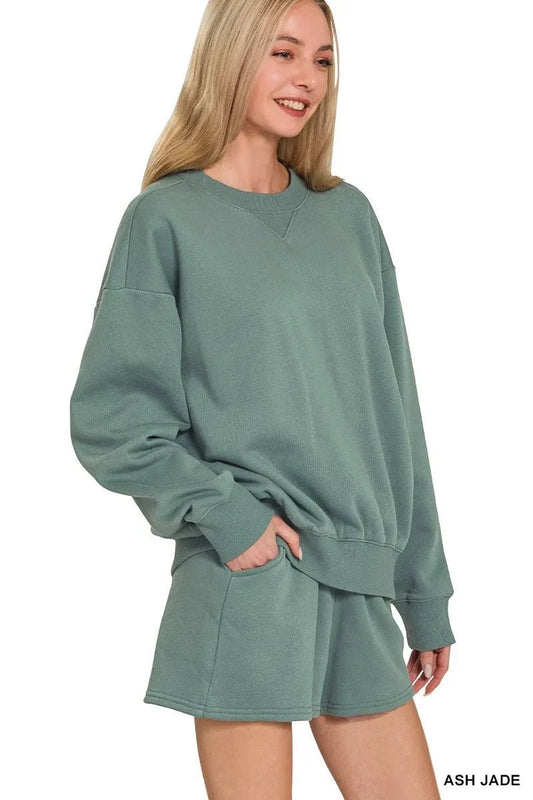 Zenana Fleece Long Sleeve Sweatshirts & Shorts Set - Trendsi
