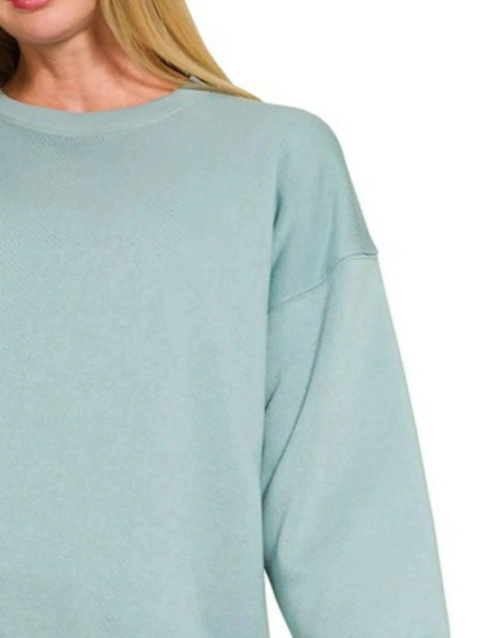 Zenana Fleece Round Neck Sweatshirts - Trendsi
