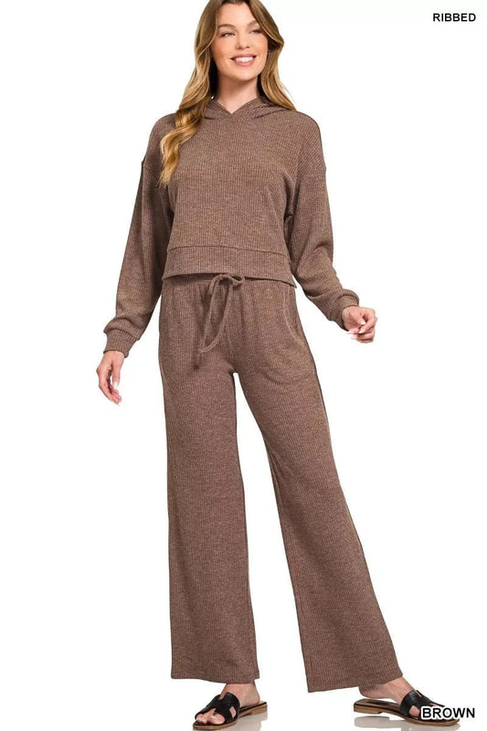 Zenana Ribbed Drawstring Lounge Pants - Trendsi