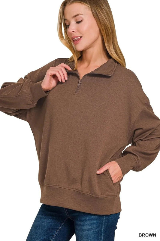 Zenana Scuba Quarter - Zip Sweatshirt - Trendsi