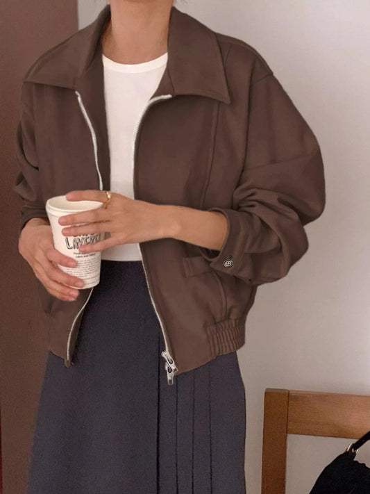 Zip Up Long Sleeve Jacket - Trendsi