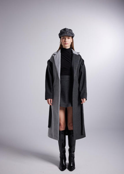 Grey Cashmere Belted Maxi Trench Coat