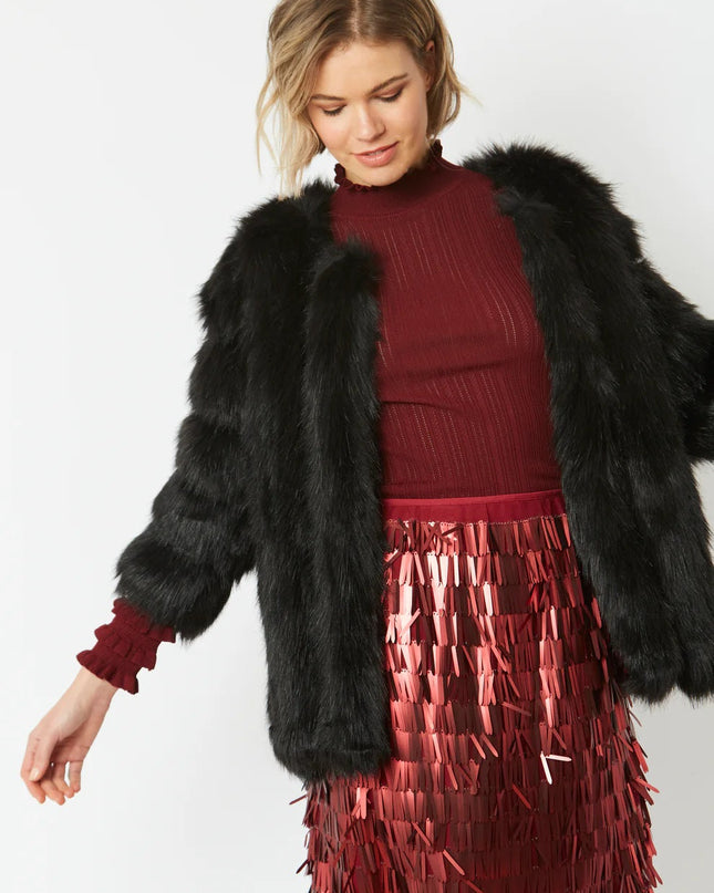 Black Faux Fur Coat UK 8-14 Size Women