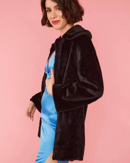 Black Faux Fur Duchess Midi Coat UK8-12 US4-8