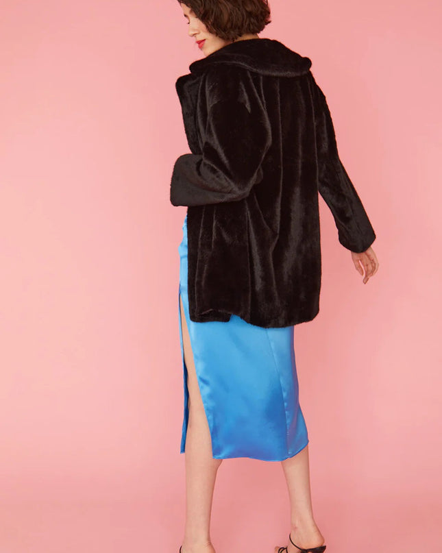 Black Faux Fur Duchess Midi Coat UK8-12 US4-8