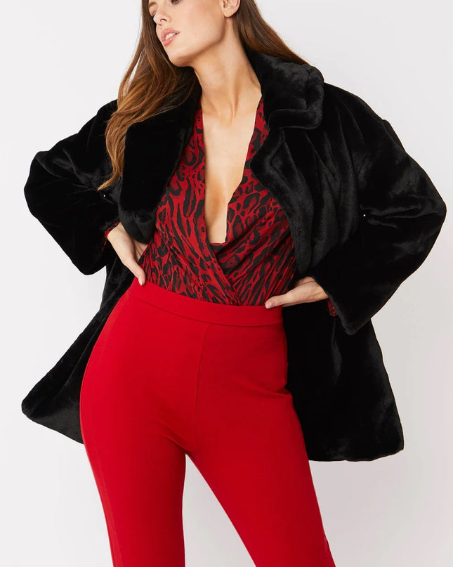 Black Faux Fur Luxury Midi Coat One Size Fits UK 8-14