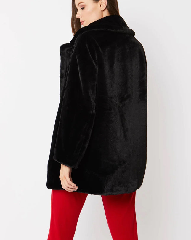 Black Faux Fur Luxury Midi Coat One Size Fits UK 8-14