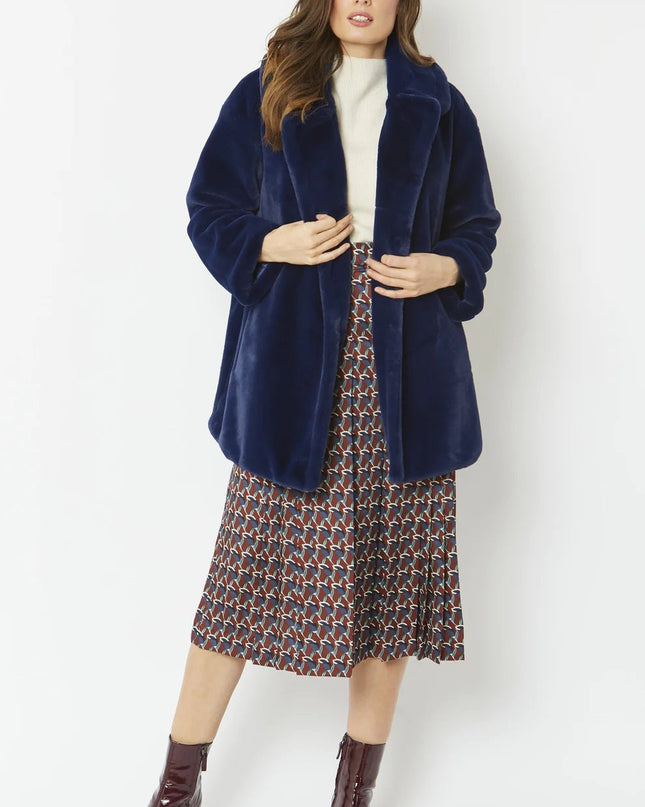 Blue Faux Fur Midi Coat UK 8-14 / US 4-10 Fit