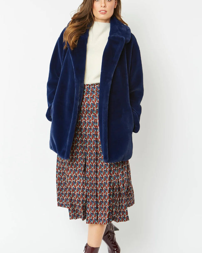 Blue Faux Fur Midi Coat UK 8-14 / US 4-10 Fit