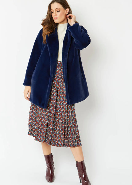 Blue Faux Fur Midi Coat UK 8-14 / US 4-10 Fit