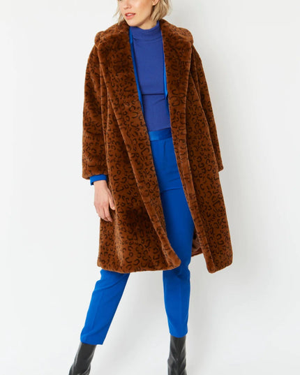 Luxury Chocolate Faux Fur Midi Shaved Shearling Coat