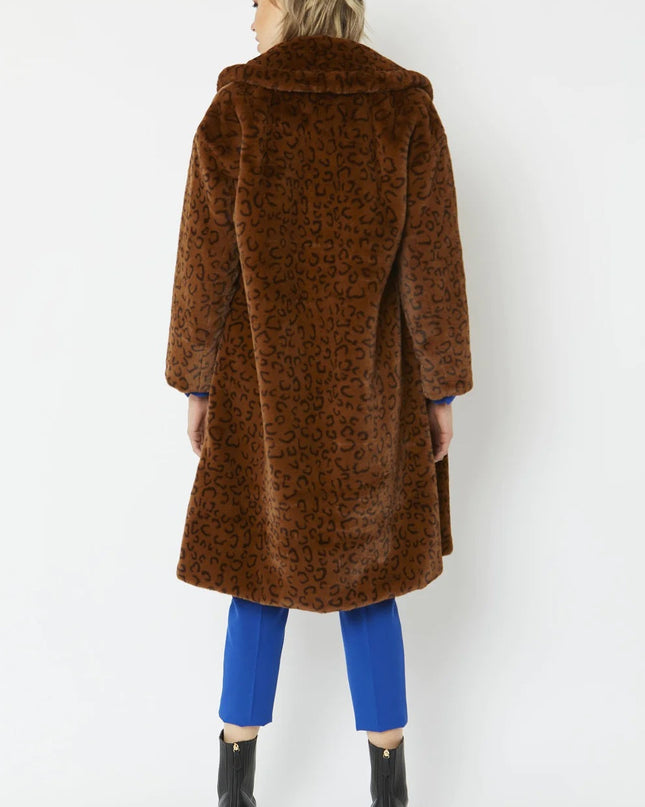 Luxury Chocolate Faux Fur Midi Shaved Shearling Coat