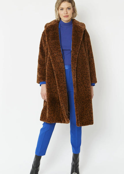 Luxury Chocolate Faux Fur Midi Shaved Shearling Coat