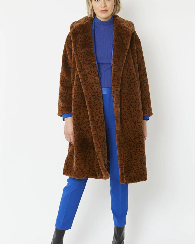 Luxury Chocolate Faux Fur Midi Shaved Shearling Coat