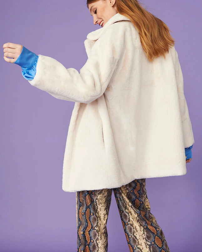 Cream Faux Fur Midi Coat UK 8-14 Fit - Women's Oversized Winter Coat