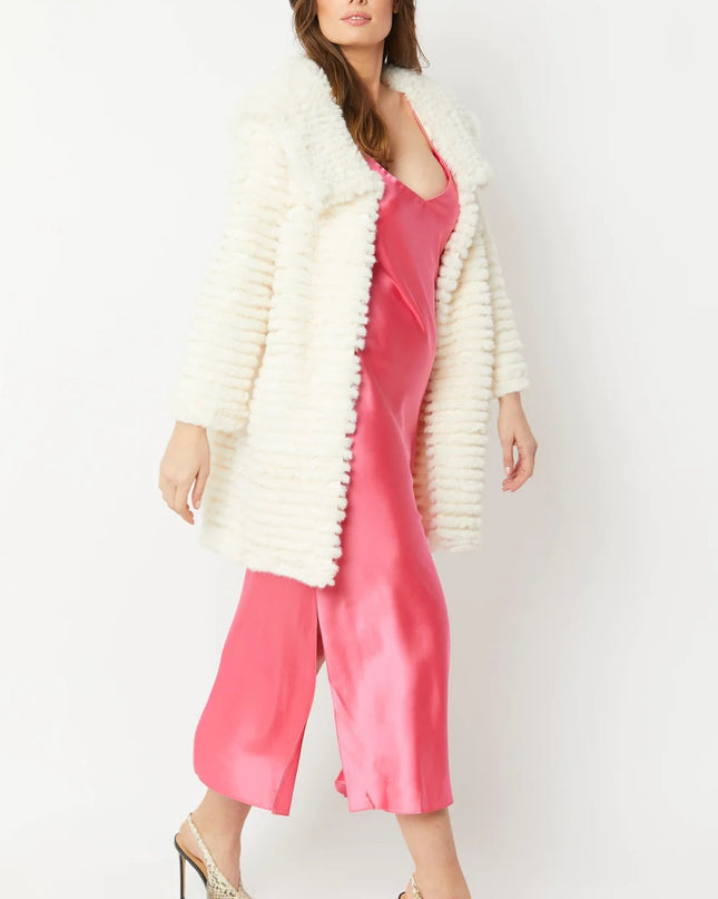 Luxury Cream Faux Mink Fur Hooded Coat UK8-14 US4-10