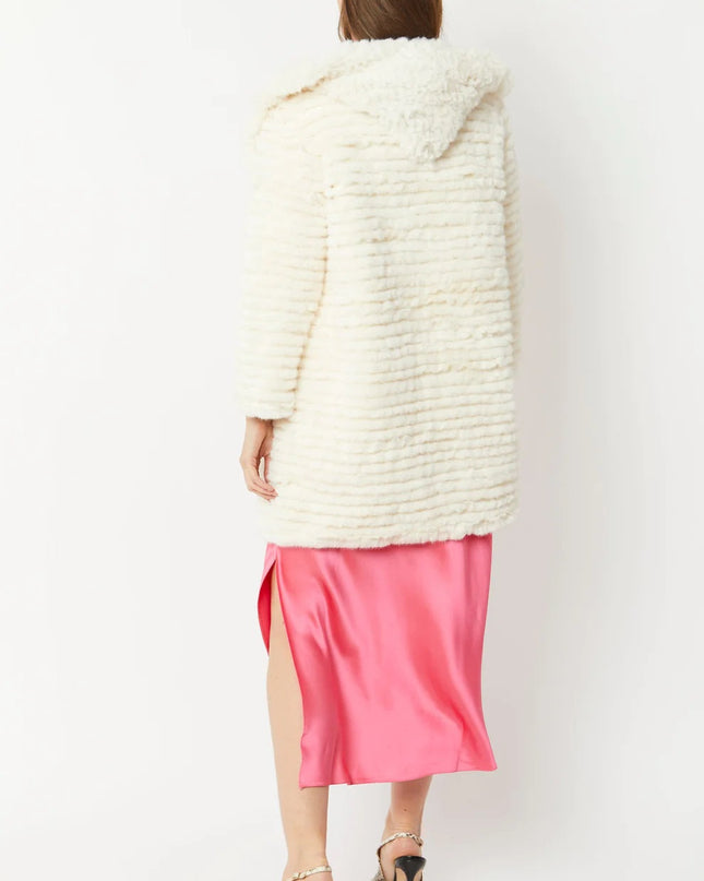Luxury Cream Faux Mink Fur Hooded Coat UK8-14 US4-10