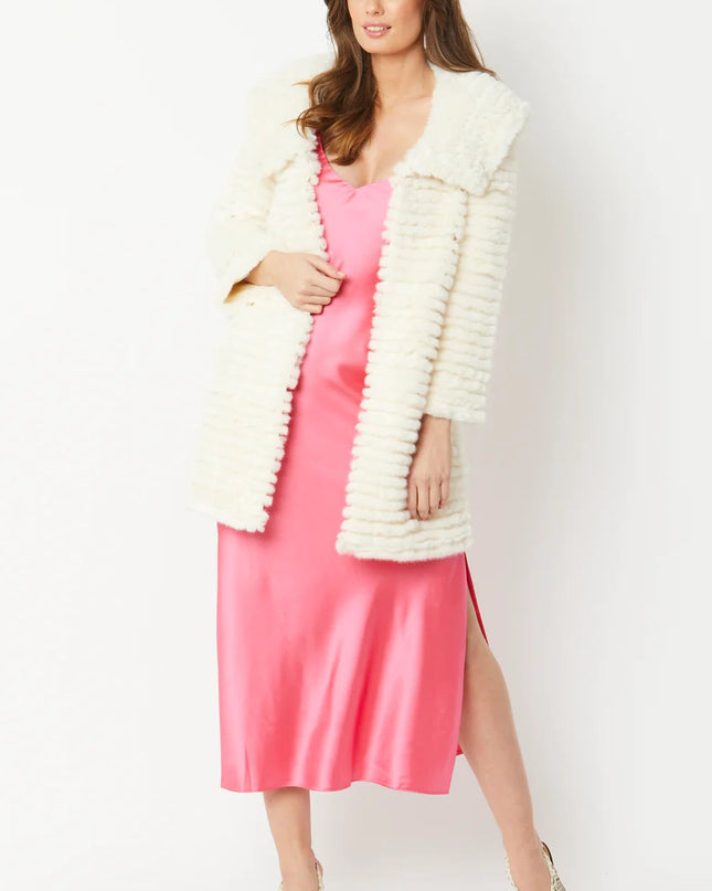 Luxury Cream Faux Mink Fur Hooded Coat UK8-14 US4-10