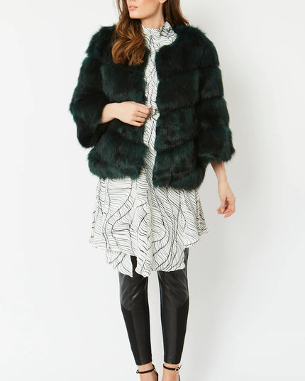Dark Green Faux Fur One Size Coat.