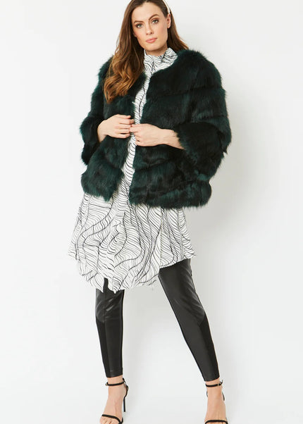 Dark Green Faux Fur One Size Coat.
